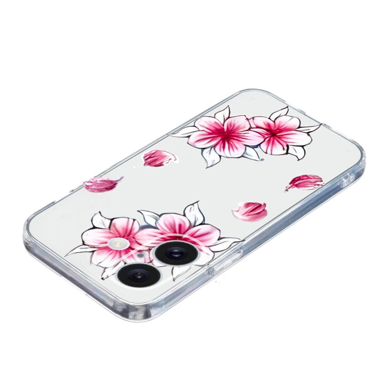 For iPhone 16 Colored Drawing Pattern Transparent TPU Phone Case(Sakura) - iPhone 16 Cases by PMC Jewellery | Online Shopping South Africa | PMC Jewellery | Buy Now Pay Later Mobicred