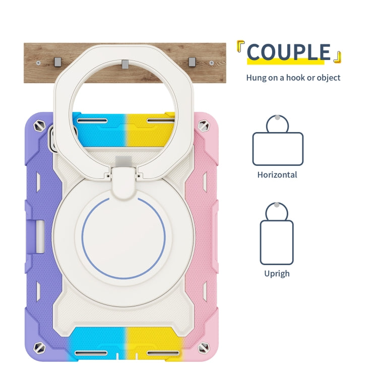 For iPad Pro 11 2024 Armor Portable Rotating Ring Holder Silicone Tablet Case with Pen Slot(Colorful Pink) - iPad Pro 11 2024 Cases by PMC TechLife | Online Shopping South Africa | PMC TechLife | Buy Now Pay Later Mobicred