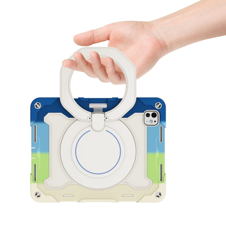 For iPad Pro 11 2024 Armor Portable Rotating Ring Holder Silicone Tablet Case with Pen Slot(Colorful Blue) - free shipping - PMC TechLife - Order now!