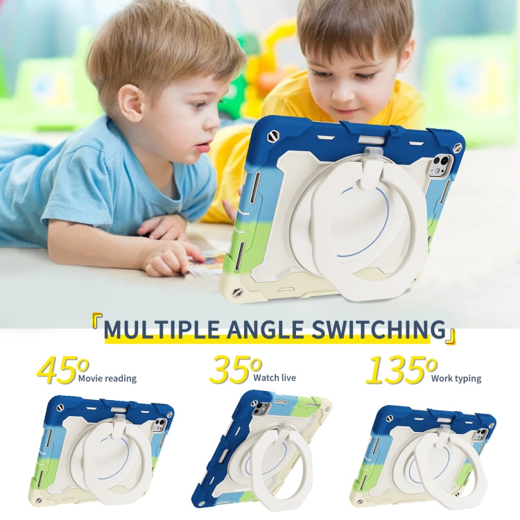 For iPad Pro 11 2024 Armor Portable Rotating Ring Holder Silicone Tablet Case with Pen Slot(Colorful Blue) - free shipping - PMC TechLife - Order now!