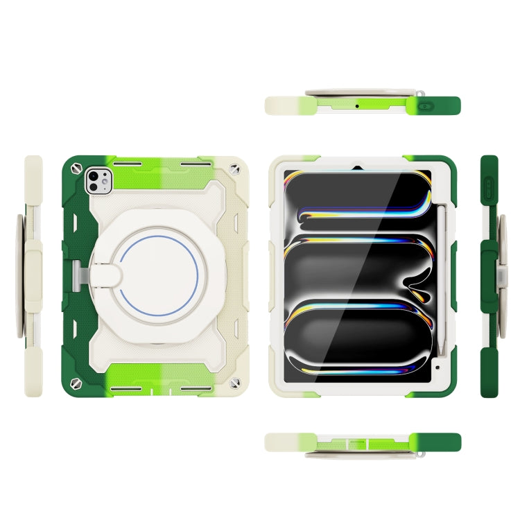 For iPad Pro 11 2024 Armor Portable Rotating Ring Holder Silicone Tablet Case with Pen Slot(Colorful Green) - iPad Pro 11 2024 Cases by PMC TechLife | Online Shopping South Africa | PMC TechLife | Buy Now Pay Later Mobicred