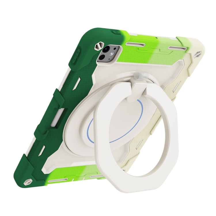 For iPad Pro 11 2024 Armor Portable Rotating Ring Holder Silicone Tablet Case with Pen Slot(Colorful Green) - iPad Pro 11 2024 Cases by PMC TechLife | Online Shopping South Africa | PMC TechLife | Buy Now Pay Later Mobicred
