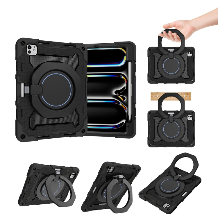 For iPad Pro 11 2024 Armor Portable Rotating Ring Holder Silicone Tablet Case with Pen Slot(Black) - iPad Pro 11 2024 Cases by PMC TechLife | Online Shopping South Africa | PMC TechLife | Buy Now Pay Later Mobicred