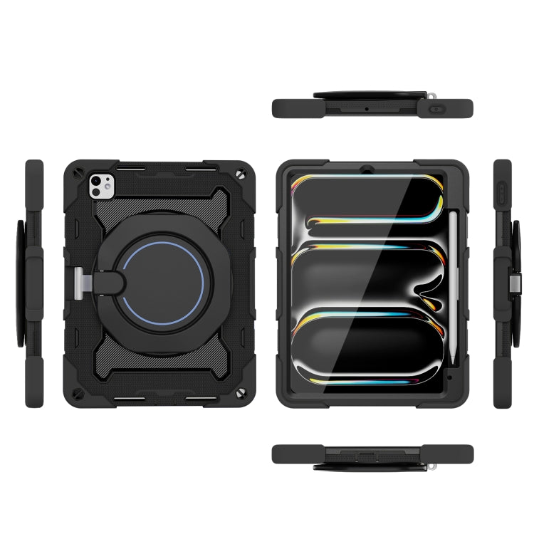 For iPad Pro 11 2024 Armor Portable Rotating Ring Holder Silicone Tablet Case with Pen Slot(Black) - iPad Pro 11 2024 Cases by PMC TechLife | Online Shopping South Africa | PMC TechLife | Buy Now Pay Later Mobicred