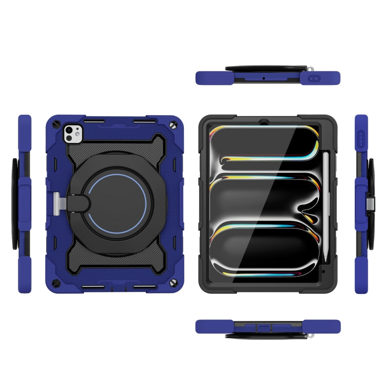 For iPad Pro 11 2024 Armor Portable Rotating Ring Holder Silicone Tablet Case with Pen Slot(Navy Blue) - iPad Pro 11 2024 Cases by PMC TechLife | Online Shopping South Africa | PMC TechLife | Buy Now Pay Later Mobicred