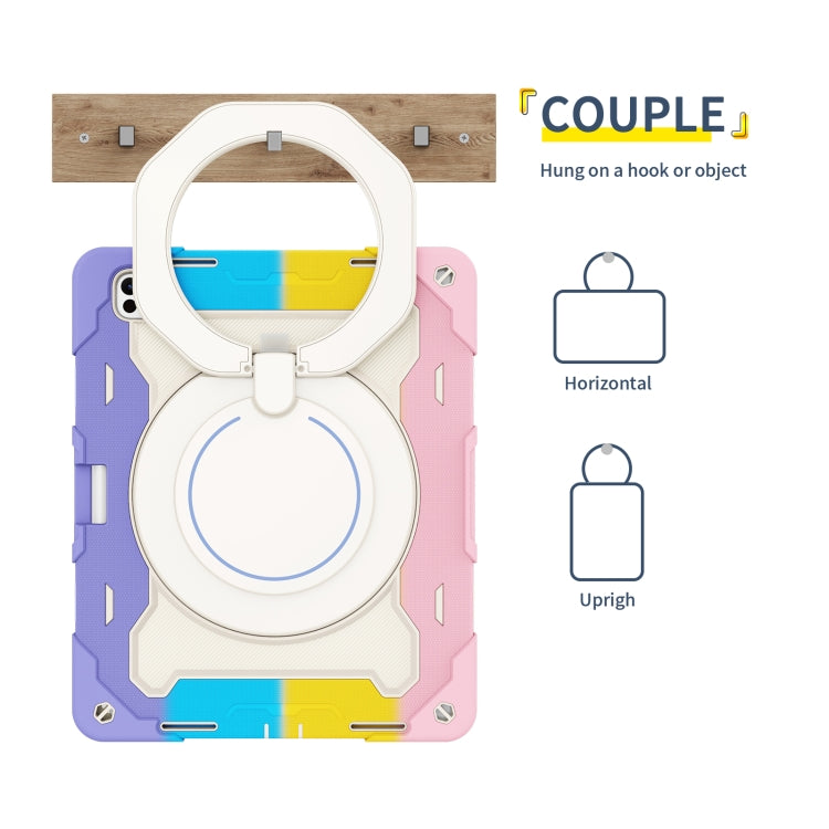 For iPad Pro 13 2024 Armor Portable Rotating Ring Holder Silicone Tablet Case with Pen Slot(Colorful Pink) - free shipping - PMC TechLife - Order now!
