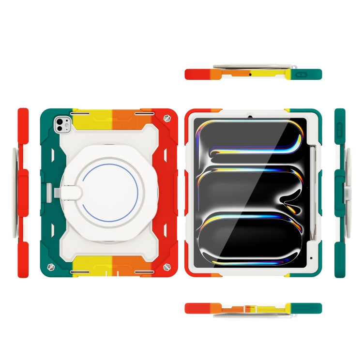 For iPad Pro 13 2024 Armor Portable Rotating Ring Holder Silicone Tablet Case with Pen Slot(Colorful Red) - free shipping - PMC TechLife - Order now!