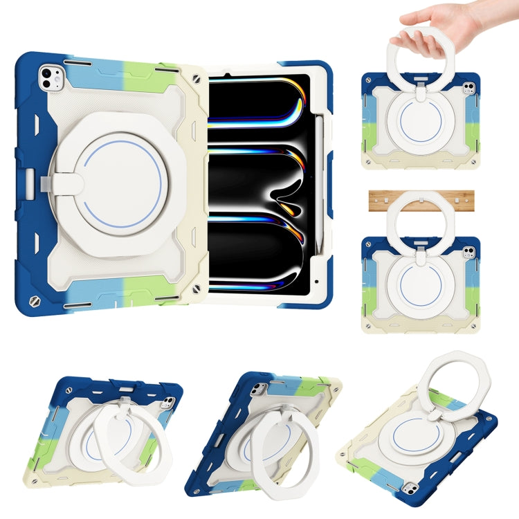 For iPad Pro 13 2024 Armor Portable Rotating Ring Holder Silicone Tablet Case with Pen Slot(Colorful Blue) - iPad Pro 13 2024 Cases by PMC TechLife | Online Shopping South Africa | PMC TechLife | Buy Now Pay Later Mobicred