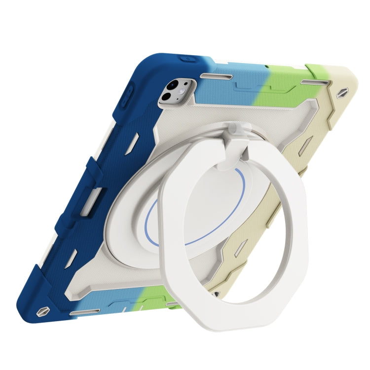 For iPad Pro 13 2024 Armor Portable Rotating Ring Holder Silicone Tablet Case with Pen Slot(Colorful Blue) - iPad Pro 13 2024 Cases by PMC TechLife | Online Shopping South Africa | PMC TechLife | Buy Now Pay Later Mobicred