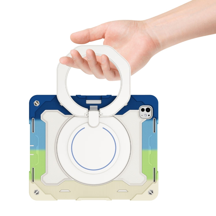 For iPad Pro 13 2024 Armor Portable Rotating Ring Holder Silicone Tablet Case with Pen Slot(Colorful Blue) - iPad Pro 13 2024 Cases by PMC TechLife | Online Shopping South Africa | PMC TechLife | Buy Now Pay Later Mobicred