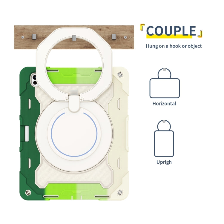For iPad Pro 13 2024 Armor Portable Rotating Ring Holder Silicone Tablet Case with Pen Slot(Colorful Green) - iPad Pro 13 2024 Cases by PMC TechLife | Online Shopping South Africa | PMC TechLife | Buy Now Pay Later Mobicred