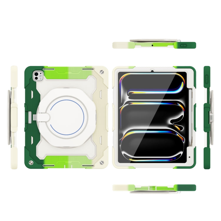 For iPad Pro 13 2024 Armor Portable Rotating Ring Holder Silicone Tablet Case with Pen Slot(Colorful Green) - iPad Pro 13 2024 Cases by PMC TechLife | Online Shopping South Africa | PMC TechLife | Buy Now Pay Later Mobicred