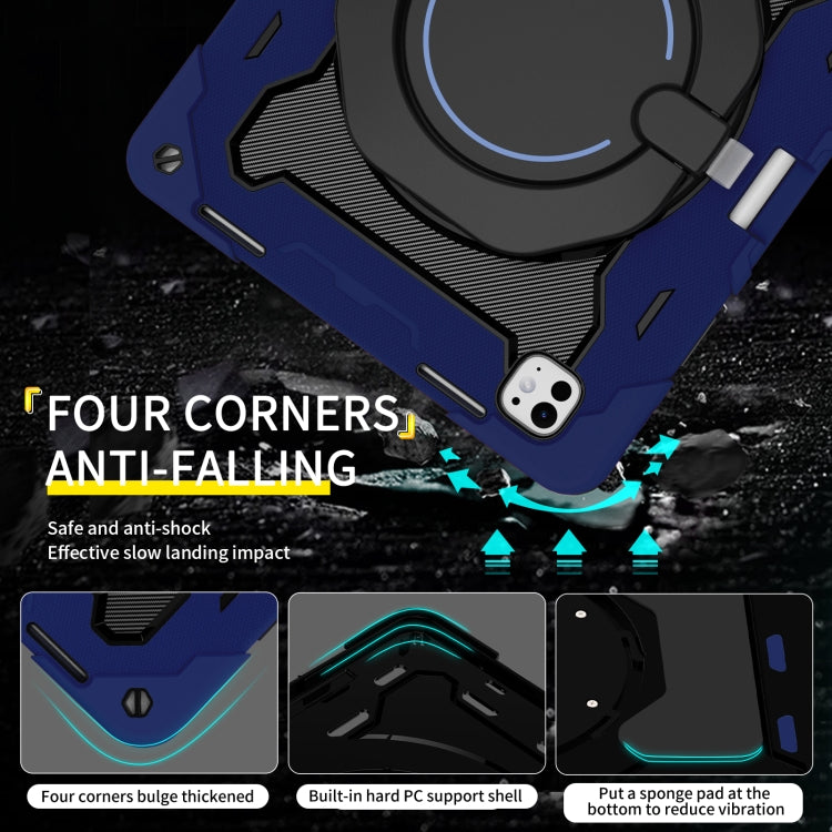 For iPad Pro 13 2024 Armor Portable Rotating Ring Holder Silicone Tablet Case with Pen Slot(Navy Blue) - iPad Pro 13 2024 Cases by PMC TechLife | Online Shopping South Africa | PMC TechLife | Buy Now Pay Later Mobicred