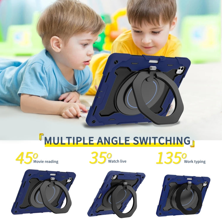 For iPad Pro 13 2024 Armor Portable Rotating Ring Holder Silicone Tablet Case with Pen Slot(Navy Blue) - iPad Pro 13 2024 Cases by PMC TechLife | Online Shopping South Africa | PMC TechLife | Buy Now Pay Later Mobicred