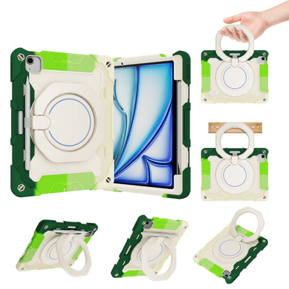 For iPad Air 11 2024 Armor Portable Rotating Ring Holder Silicone Tablet Case with Pen Slot(Colorful Green) - iPad Air 11 2024 Cases by PMC Jewellery | Online Shopping South Africa | PMC Jewellery | Buy Now Pay Later Mobicred