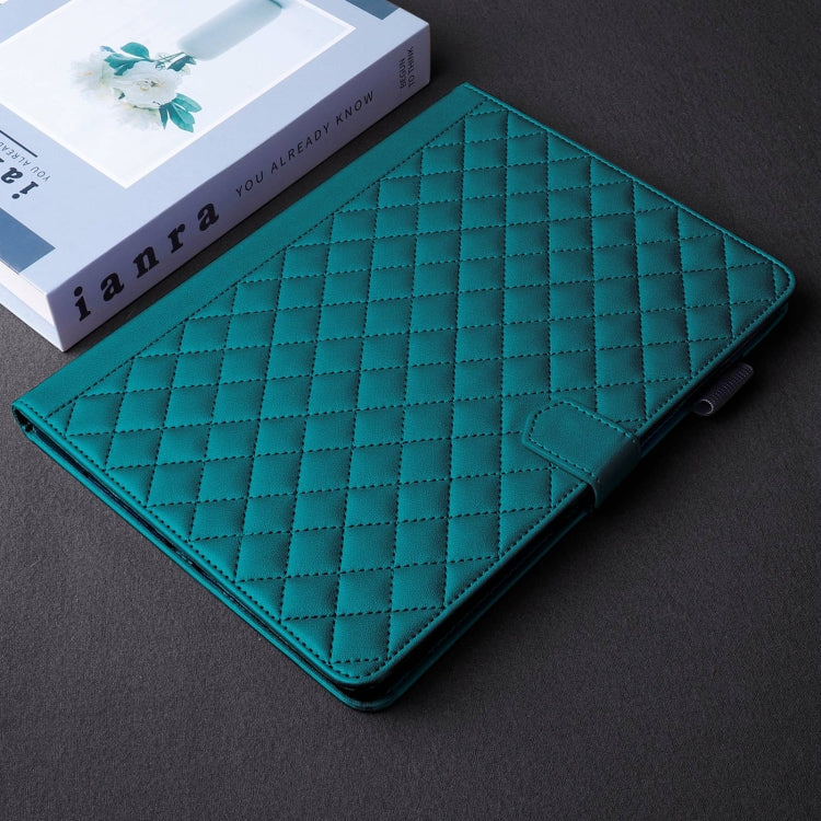 For Samsung Galaxy Tab S9 FE+ / S9+ Rhombus Lattice Leather Tablet Case(Dark Green) - Galaxy Tab S9 FE+ by PMC Jewellery | Online Shopping South Africa | PMC Jewellery | Buy Now Pay Later Mobicred