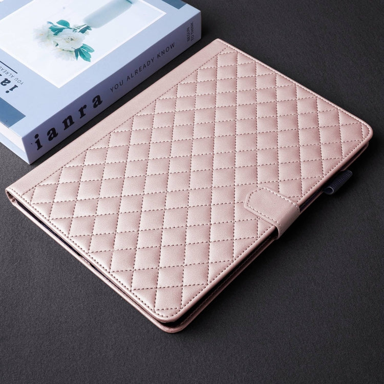 For Samsung Galaxy Tab S9 FE / S9 Rhombus Lattice Leather Tablet Case(Rose Gold) - Galaxy Tab S9 FE by PMC Jewellery | Online Shopping South Africa | PMC Jewellery | Buy Now Pay Later Mobicred