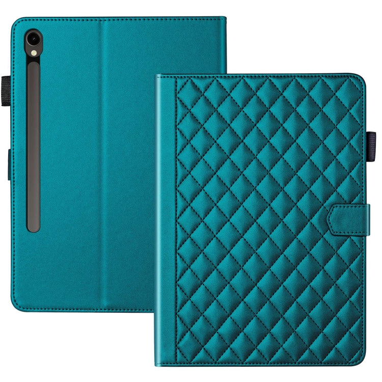 For Samsung Galaxy Tab S9 FE / S9 Rhombus Lattice Leather Tablet Case(Dark Green) - Galaxy Tab S9 FE by PMC Jewellery | Online Shopping South Africa | PMC Jewellery | Buy Now Pay Later Mobicred