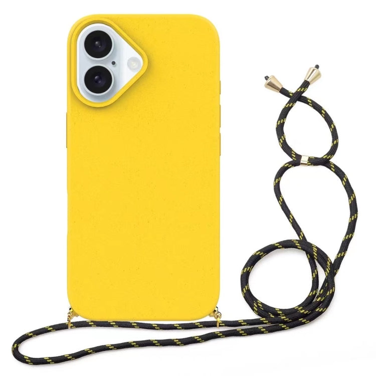 For iPhone 16 Wheat Straw Material + TPU Phone Case with Lanyard(Yellow) - iPhone 16 Cases by PMC Jewellery | Online Shopping South Africa | PMC Jewellery | Buy Now Pay Later Mobicred