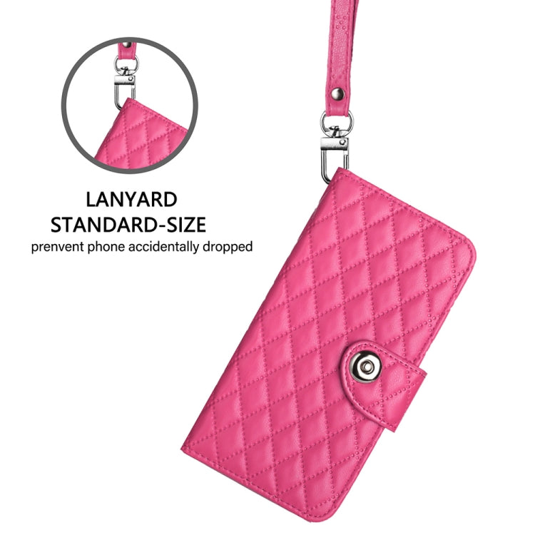 For Blackview A52 Rhombic Texture Flip Leather Phone Case with Lanyard(Rose Red) - More Brand by PMC Jewellery | Online Shopping South Africa | PMC Jewellery | Buy Now Pay Later Mobicred