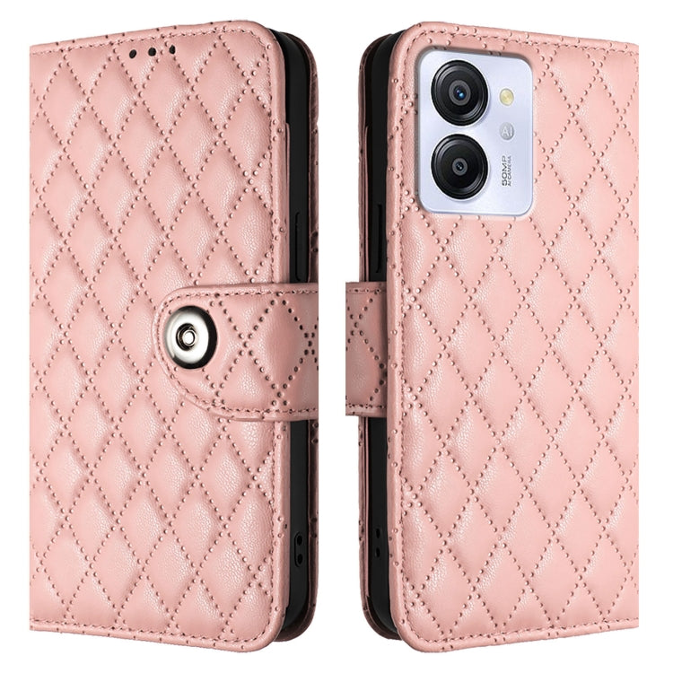 For Blackview Color 8 Rhombic Texture Flip Leather Phone Case with Lanyard(Coral Pink) - More Brand by PMC Jewellery | Online Shopping South Africa | PMC Jewellery | Buy Now Pay Later Mobicred