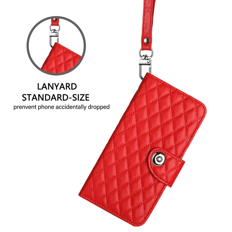 For Blackview Wave 6C Rhombic Texture Flip Leather Phone Case with Lanyard(Red) - More Brand by PMC Jewellery | Online Shopping South Africa | PMC Jewellery | Buy Now Pay Later Mobicred