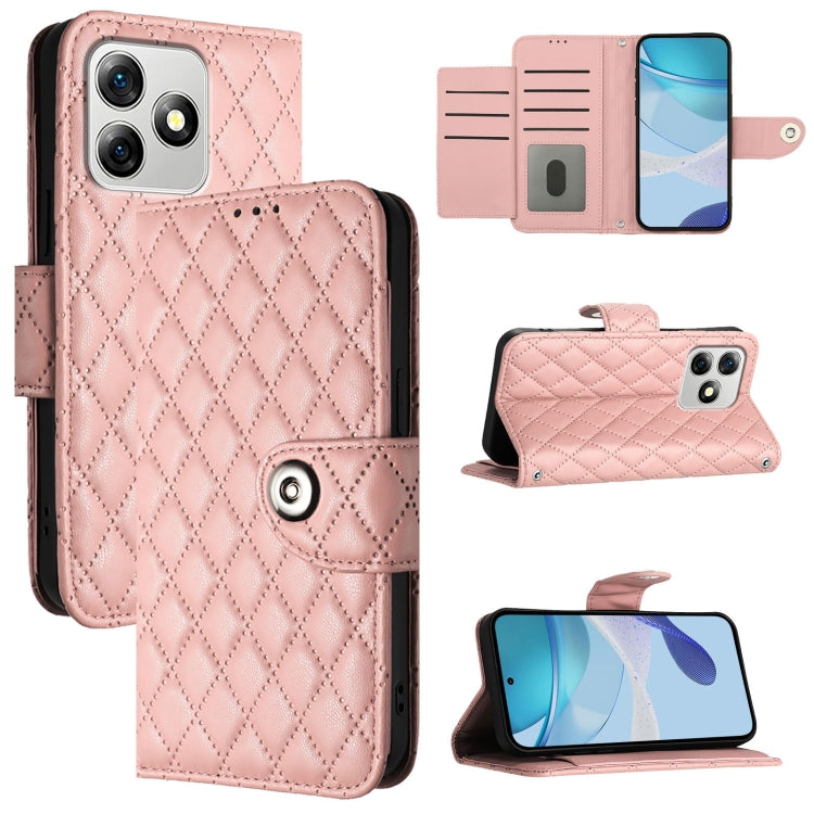 For Ulefone Note 18 Ultra Rhombic Texture Flip Leather Phone Case with Lanyard(Coral Pink) - Ulefone Cases by PMC Jewellery | Online Shopping South Africa | PMC Jewellery | Buy Now Pay Later Mobicred