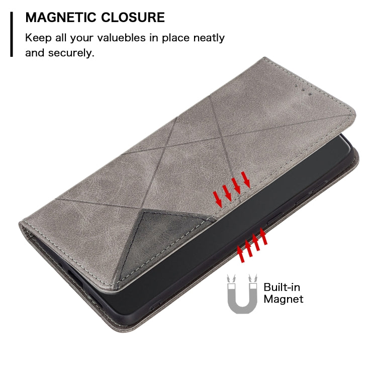 For Samsung Galaxy S25 5G Rhombus Texture Magnetic Leather Phone Case(Grey) - Galaxy S25 5G Cases by PMC Jewellery | Online Shopping South Africa | PMC Jewellery | Buy Now Pay Later Mobicred