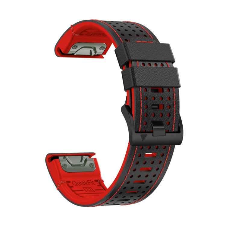For Garmin Fenix 7X 26mm Dot Hole Silicone Leather Quick Release Watch Band(Black Red) - free shipping - PMc TechLife - Order now!