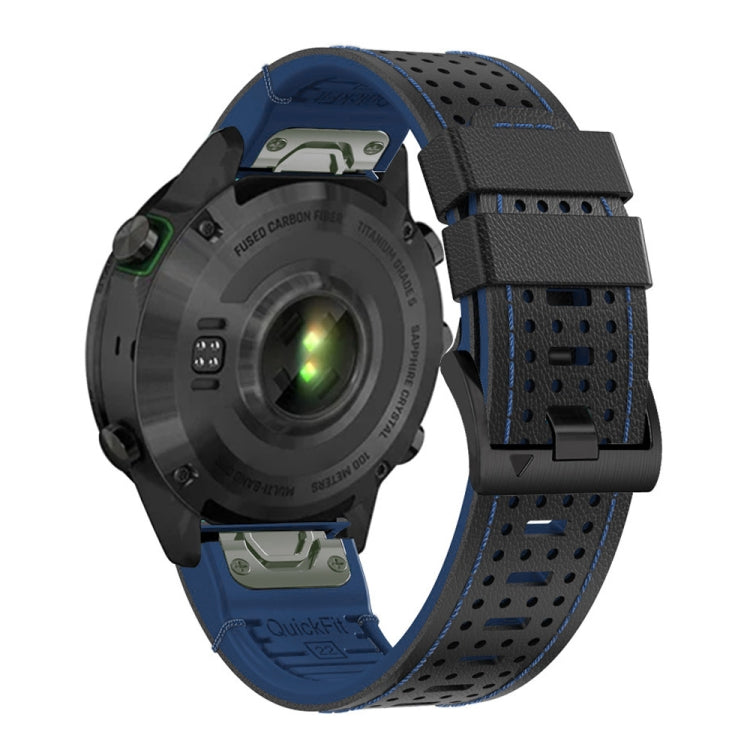 For Garmin Fenix 7X 26mm Dot Hole Silicone Leather Quick Release Watch Band(Black Blue) - free shipping - PMc TechLife - Order now!