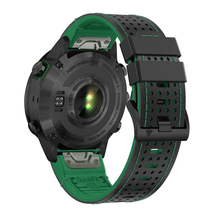 For Garmin Fenix 7X 26mm Dot Hole Silicone Leather Quick Release Watch Band(Black Green) - free shipping - PMc TechLife - Order now!