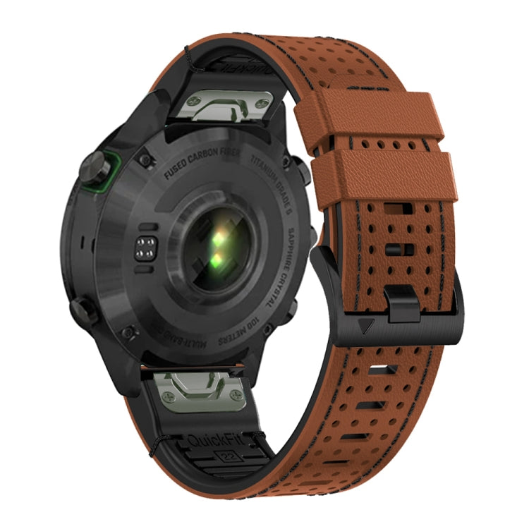 For Garmin Fenix 7X 26mm Dot Hole Silicone Leather Quick Release Watch Band(Brown Black) - free shipping - PMc TechLife - Order now!