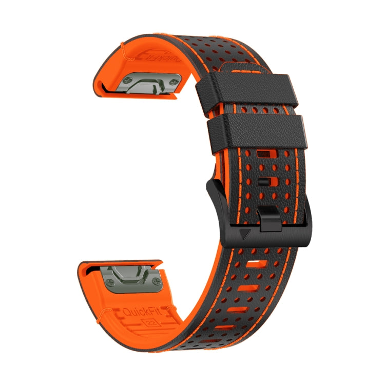 For Garmin Fenix 7 22mm Dot Hole Silicone Leather Quick Release Watch Band(Black Orange) - free shipping - PMc TechLife - Order now!