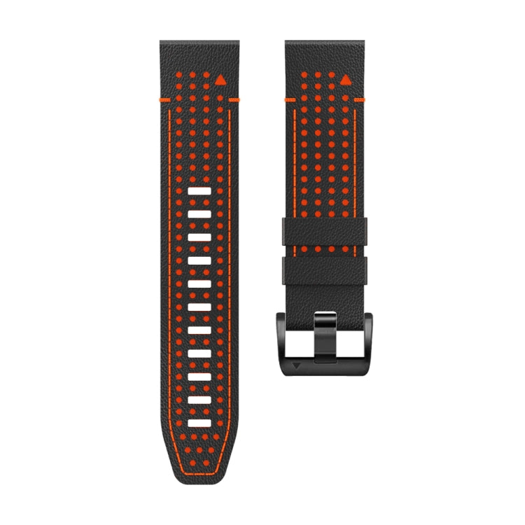 For Garmin Fenix 7 22mm Dot Hole Silicone Leather Quick Release Watch Band(Black Orange) - free shipping - PMc TechLife - Order now!