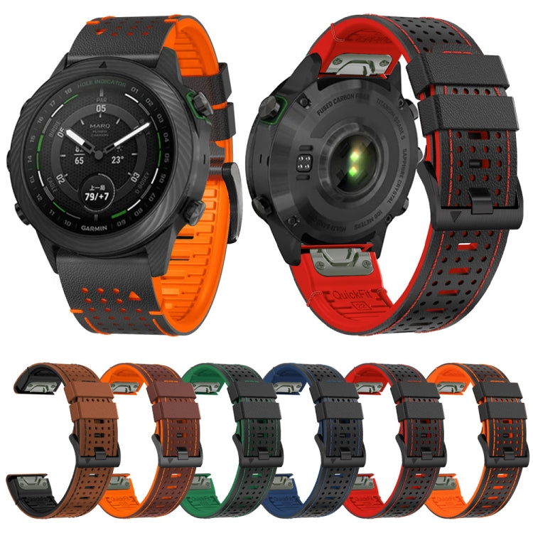 For Garmin Fenix 7X 26mm Dot Hole Silicone Leather Quick Release Watch Band(Black Blue) - free shipping - PMc TechLife - Order now!