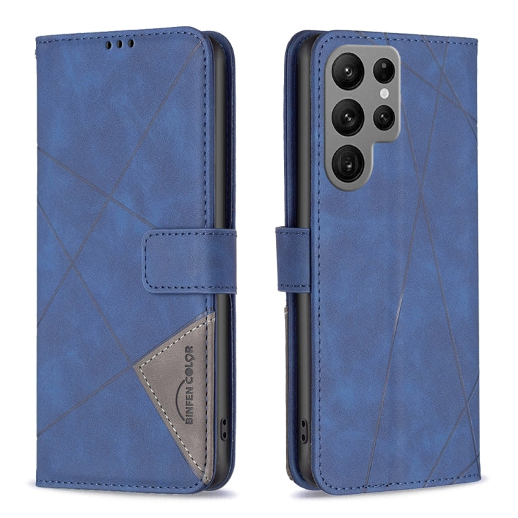 For Samsung Galaxy S25 Ultra 5G Magnetic Buckle Rhombus Texture Leather Phone Case(Blue) - Galaxy S25 Ultra 5G Cases by PMC Jewellery | Online Shopping South Africa | PMC Jewellery | Buy Now Pay Later Mobicred