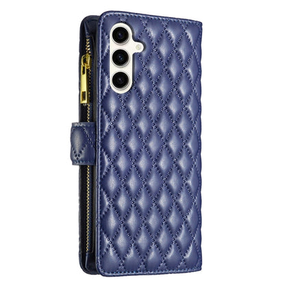 For Samsung Galaxy S24 FE 5G Diamond Lattice Zipper Wallet Leather Flip Phone Case(Blue) - Galaxy S24 FE 5G Cases by PMC Jewellery | Online Shopping South Africa | PMC Jewellery | Buy Now Pay Later Mobicred