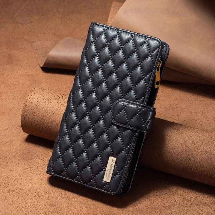 For Samsung Galaxy S24 FE 5G Diamond Lattice Zipper Wallet Leather Flip Phone Case(Black) - Galaxy S24 FE 5G Cases by PMC Jewellery | Online Shopping South Africa | PMC Jewellery | Buy Now Pay Later Mobicred