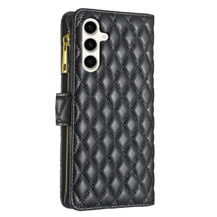 For Samsung Galaxy S24 FE 5G Diamond Lattice Zipper Wallet Leather Flip Phone Case(Black) - Galaxy S24 FE 5G Cases by PMC Jewellery | Online Shopping South Africa | PMC Jewellery | Buy Now Pay Later Mobicred