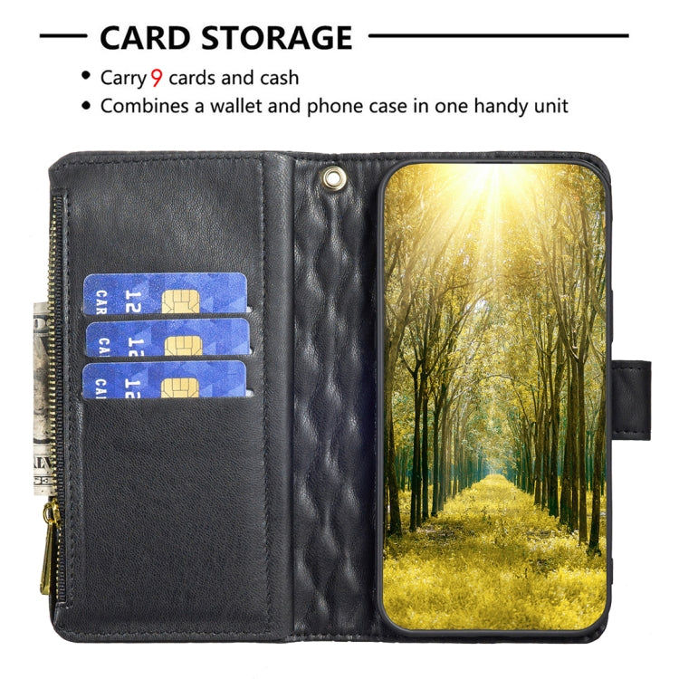For Samsung Galaxy S24 FE 5G Diamond Lattice Zipper Wallet Leather Flip Phone Case(Black) - Galaxy S24 FE 5G Cases by PMC Jewellery | Online Shopping South Africa | PMC Jewellery | Buy Now Pay Later Mobicred