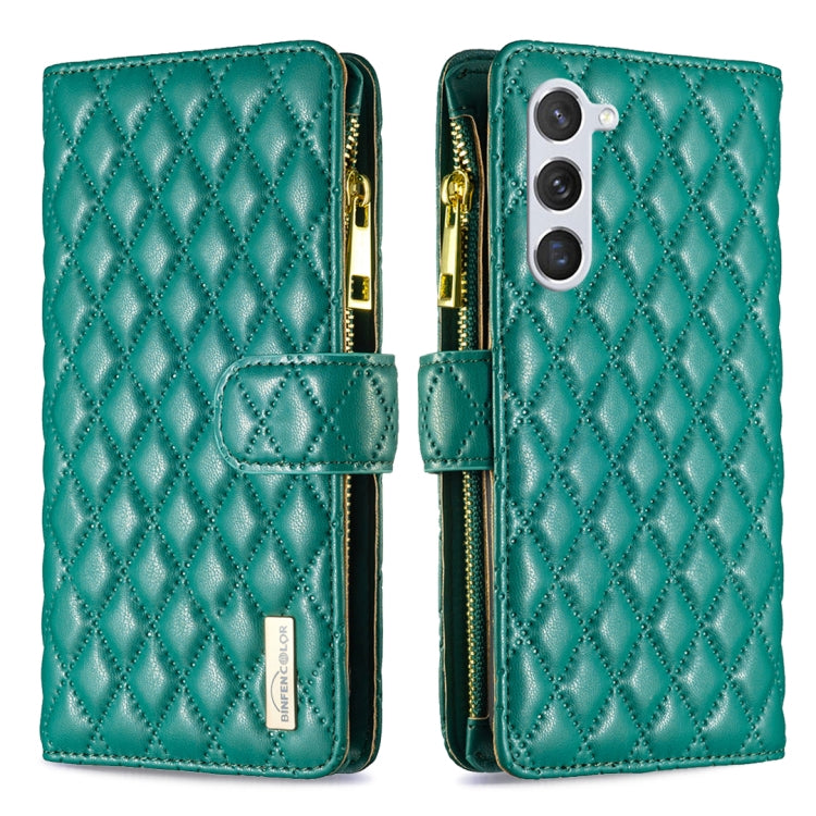 For Samsung Galaxy S25 5G Diamond Lattice Zipper Wallet Leather Flip Phone Case(Green) - Galaxy S25 5G Cases by PMC TechLife | Online Shopping South Africa | PMC TechLife | Buy Now Pay Later Mobicred