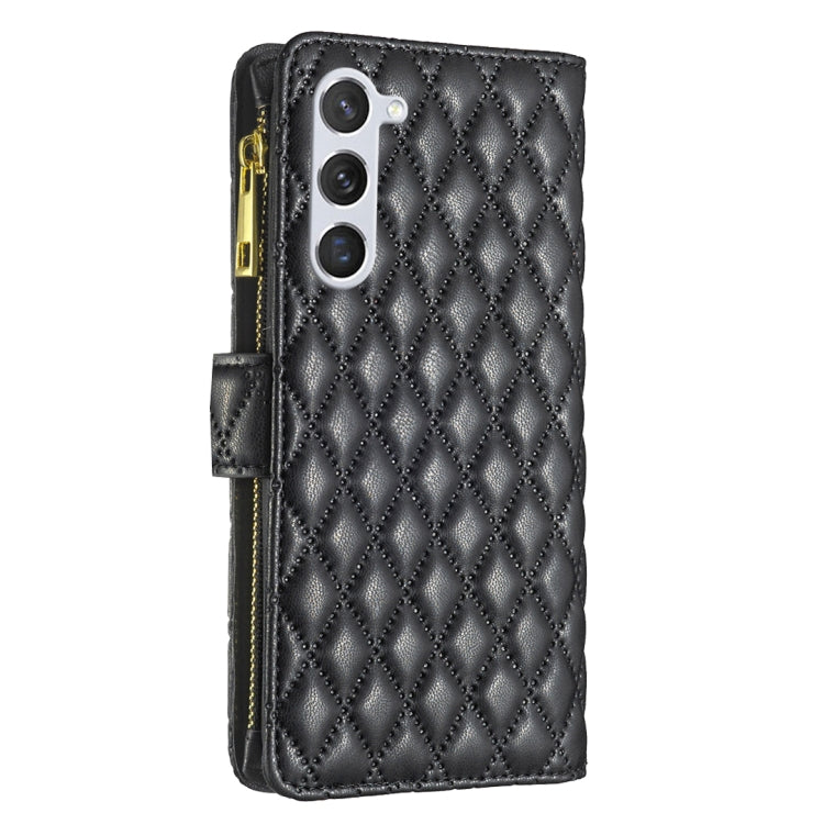 For Samsung Galaxy S25 5G Diamond Lattice Zipper Wallet Leather Flip Phone Case(Black) - Galaxy S25 5G Cases by PMC TechLife | Online Shopping South Africa | PMC TechLife | Buy Now Pay Later Mobicred