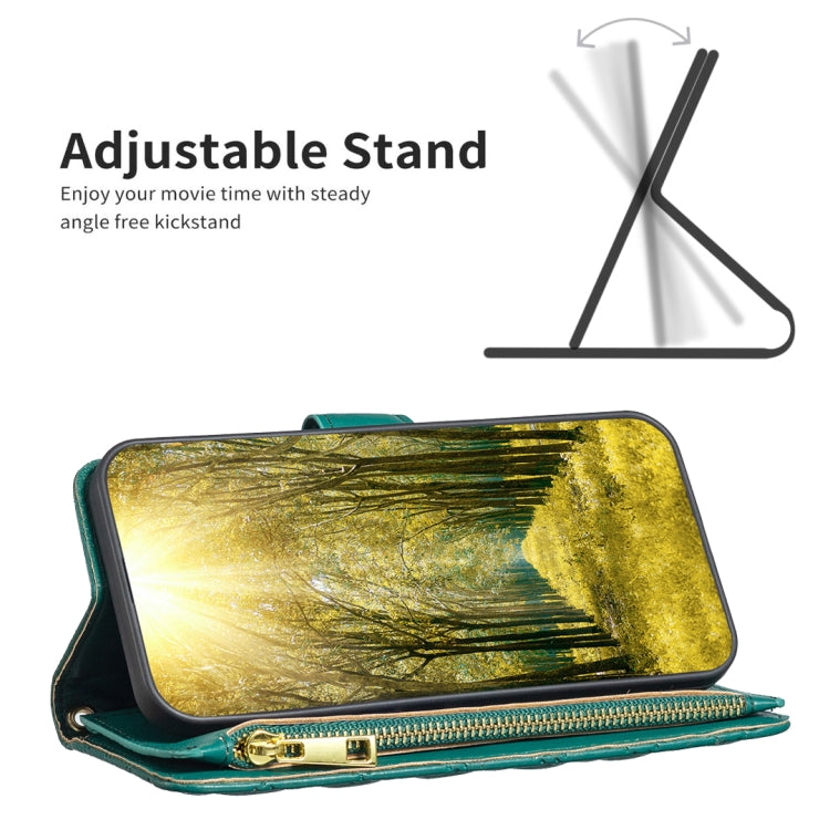 For Samsung Galaxy S25+ 5G Diamond Lattice Zipper Wallet Leather Flip Phone Case(Green) - Galaxy S25+ 5G Cases by PMC TechLife | Online Shopping South Africa | PMC TechLife | Buy Now Pay Later Mobicred