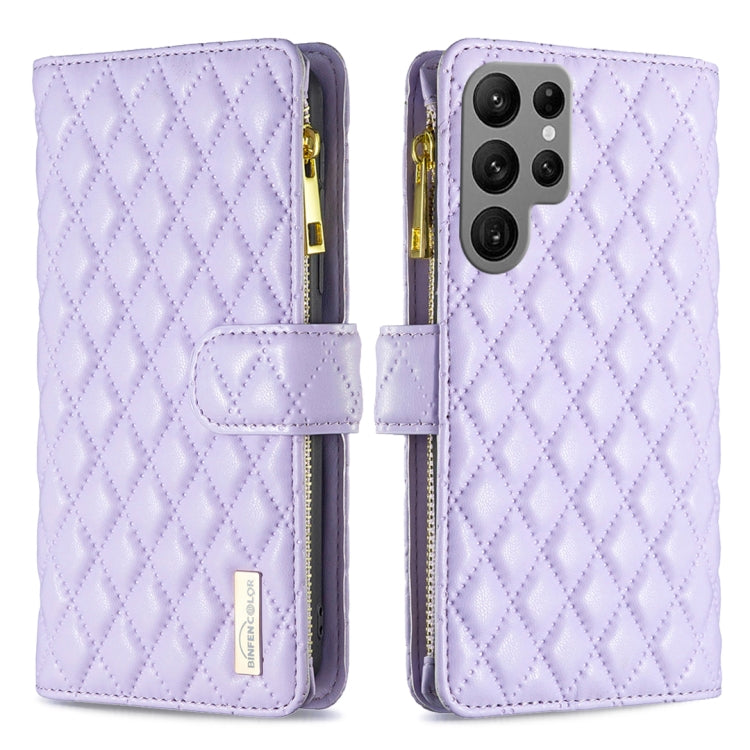 For Samsung Galaxy S25 Ultra 5G Diamond Lattice Zipper Wallet Leather Flip Phone Case(Purple) - Galaxy S25 Ultra 5G Cases by PMC TechLife | Online Shopping South Africa | PMC TechLife | Buy Now Pay Later Mobicred