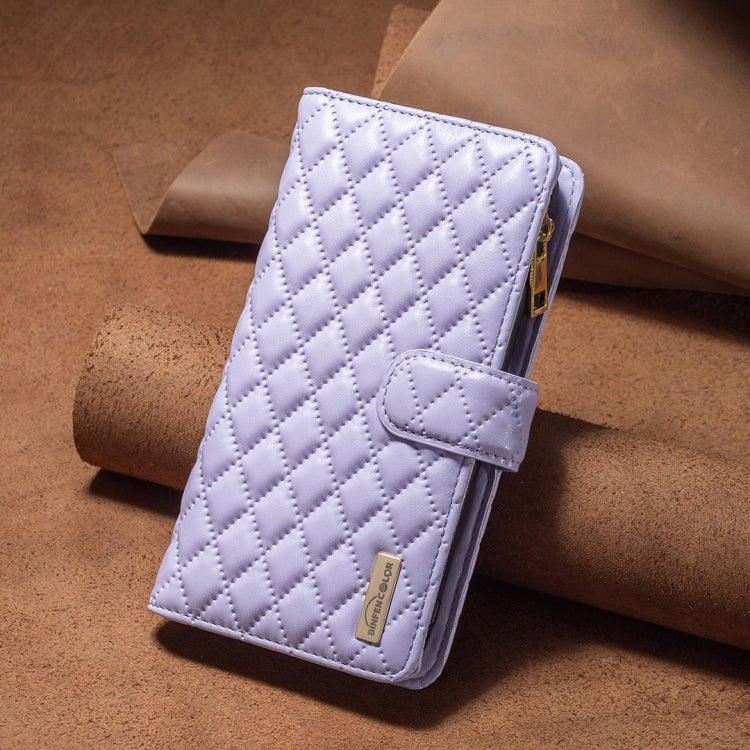 For Samsung Galaxy S25 Ultra 5G Diamond Lattice Zipper Wallet Leather Flip Phone Case(Purple) - Galaxy S25 Ultra 5G Cases by PMC TechLife | Online Shopping South Africa | PMC TechLife | Buy Now Pay Later Mobicred
