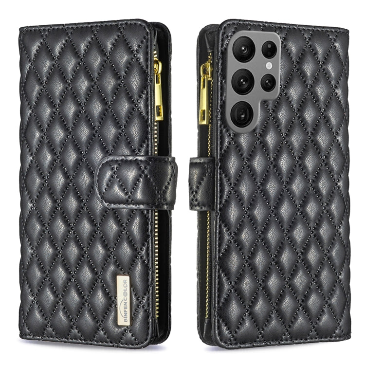 For Samsung Galaxy S25 Ultra 5G Diamond Lattice Zipper Wallet Leather Flip Phone Case(Black) - Galaxy S25 Ultra 5G Cases by PMC TechLife | Online Shopping South Africa | PMC TechLife | Buy Now Pay Later Mobicred
