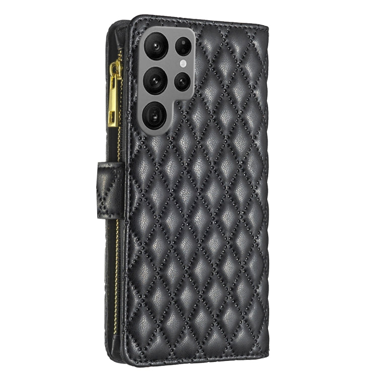 For Samsung Galaxy S25 Ultra 5G Diamond Lattice Zipper Wallet Leather Flip Phone Case(Black) - Galaxy S25 Ultra 5G Cases by PMC TechLife | Online Shopping South Africa | PMC TechLife | Buy Now Pay Later Mobicred
