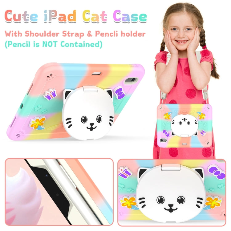 For iPad Air 11 2024 Cat Holder Silicone Hybrid PC Tablet Case with Strap(Colorful Rose Gold) - iPad Air 11 2024 Cases by PMC Jewellery | Online Shopping South Africa | PMC Jewellery | Buy Now Pay Later Mobicred