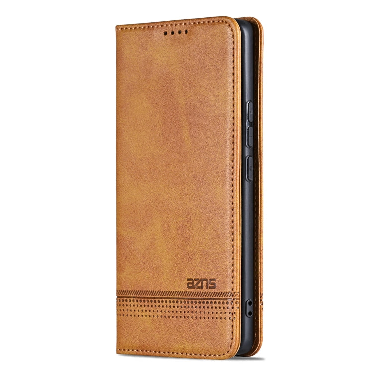 For Samsung Galaxy S25 Ultra 5G AZNS Magnetic Calf Texture Flip Leather Phone Case(Light Brown) - free shipping - PMC Jewellery - Order now!