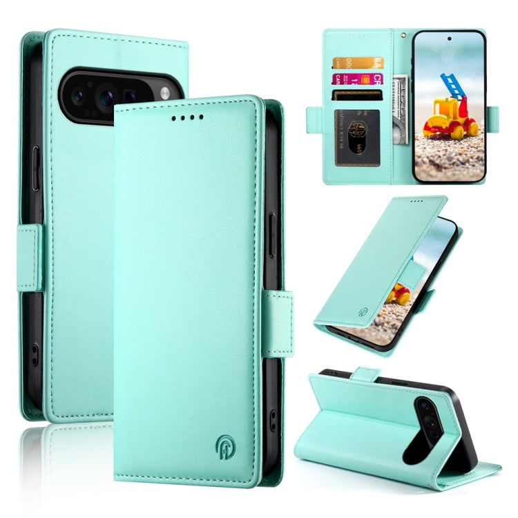 For Google Pixel 9 Pro Side Buckle Magnetic Frosted Leather Phone Case(Mint Green) - Google Cases by PMC Jewellery | Online Shopping South Africa | PMC Jewellery | Buy Now Pay Later Mobicred